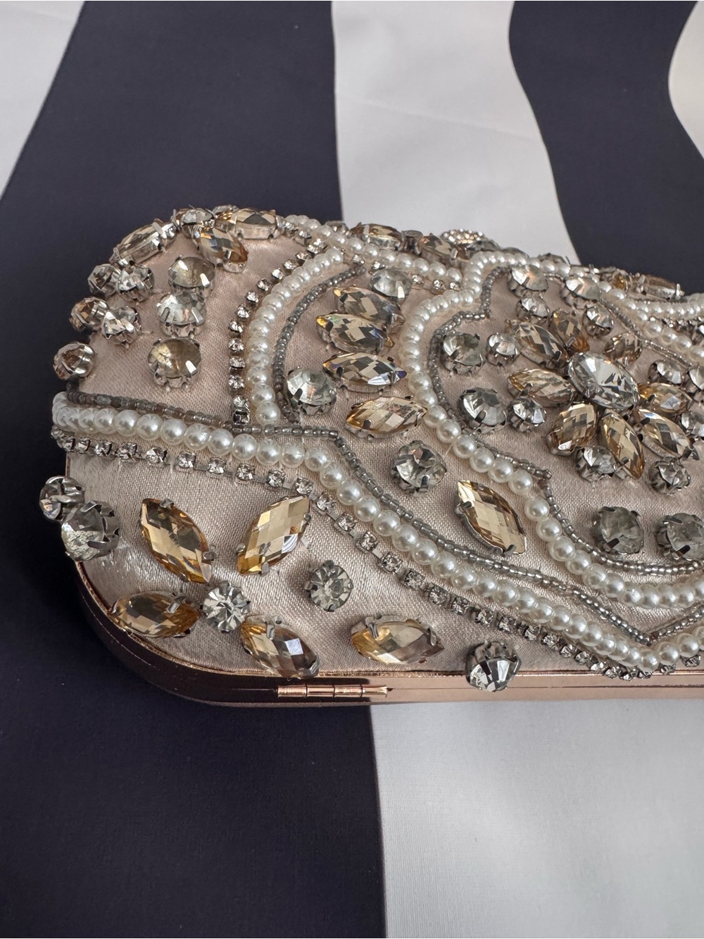 Beaded Pearl-Embellished Evening Clutch in Champagne - Picture 4 of 9
